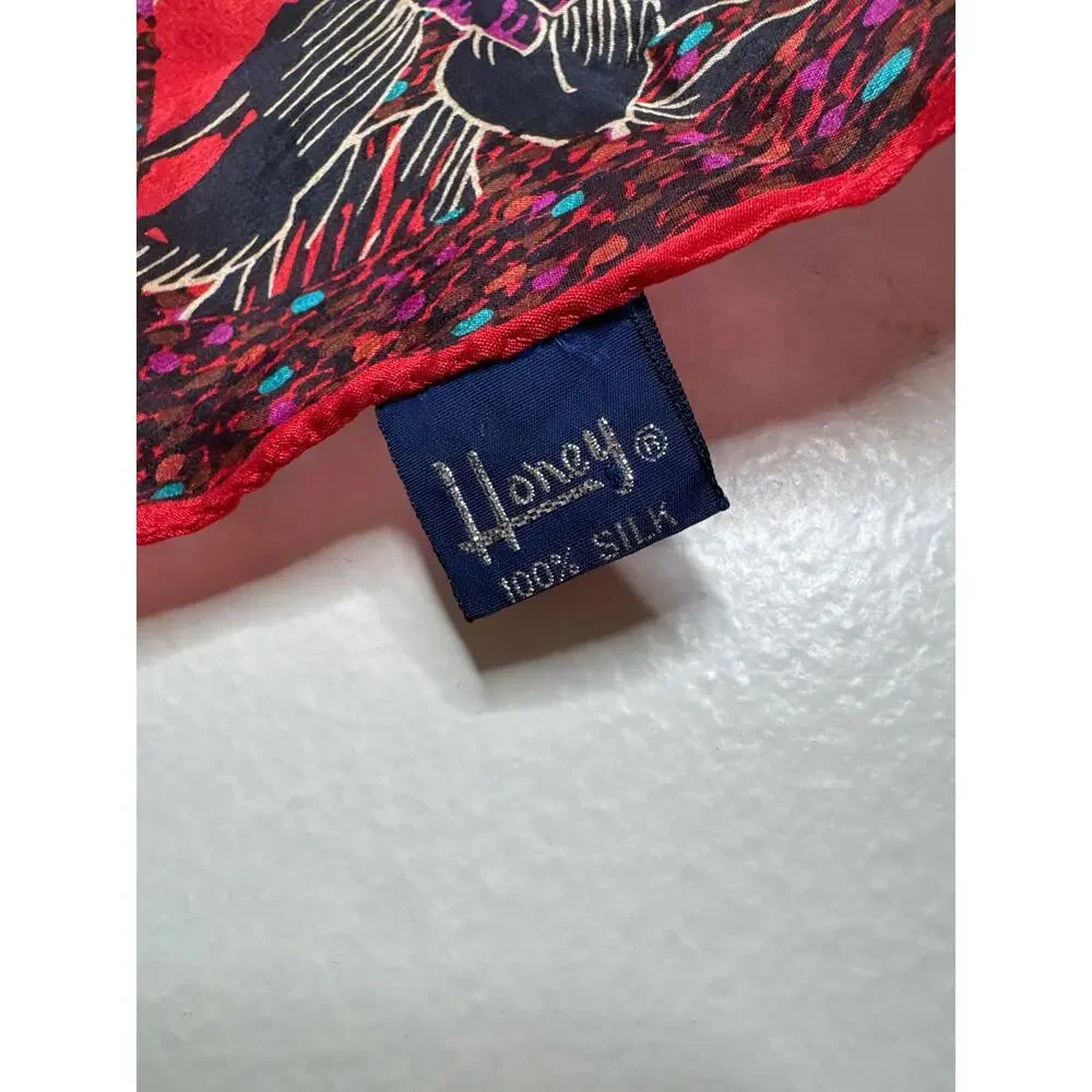 VTG Honey 100% Silk Scarf 30x30 Bold Jewel Tone Floral Rose Print Large Square